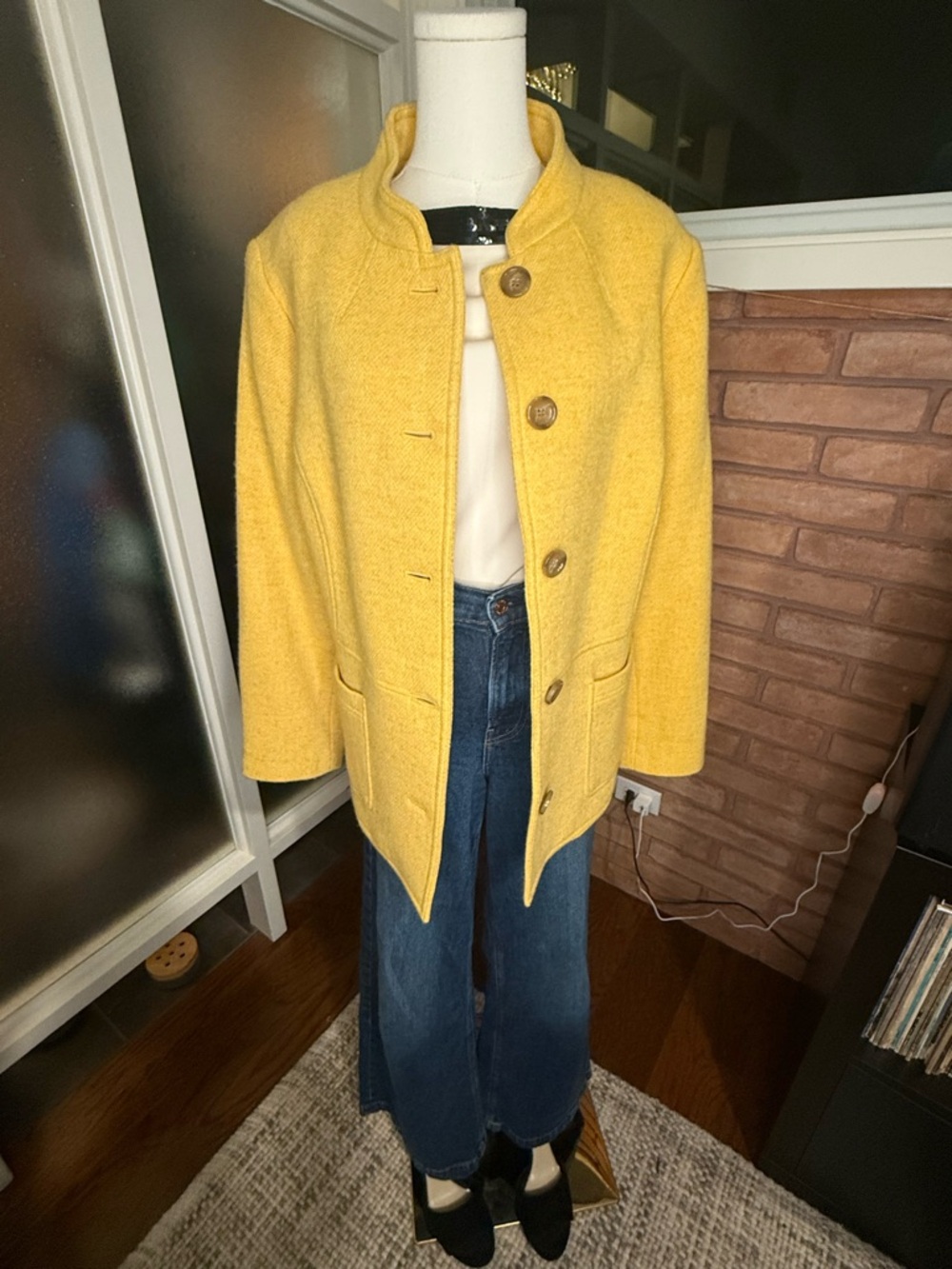 Rare Talbots Bright Yellow Honeycomb Wool Button-Front Pea Coat/ Blazer Size 16W